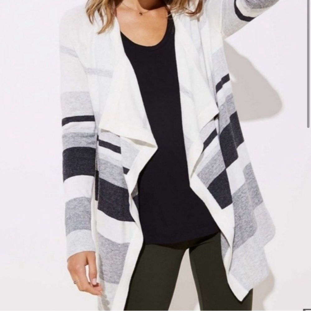 LOFT striped cardigan with open waterfall front in size small